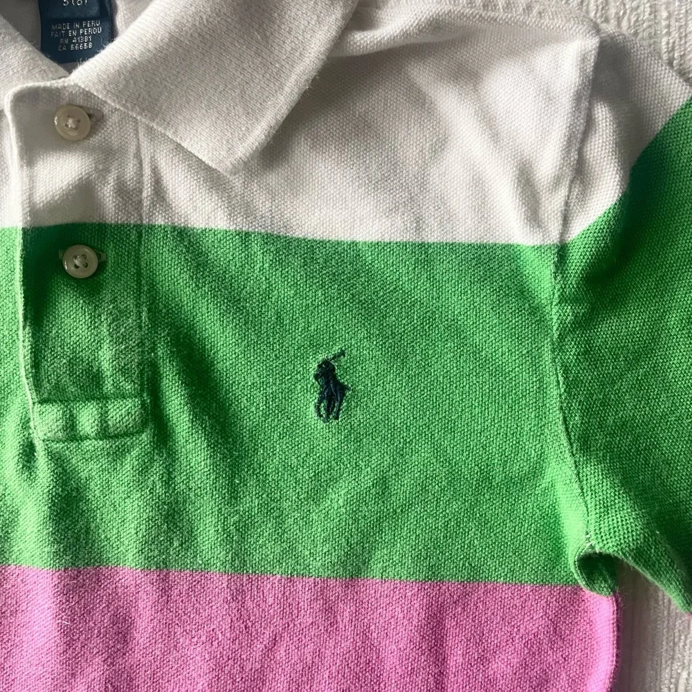 Ralph Lauren Boys' White/Green/Pink/Blue/Navy Stripe Polo